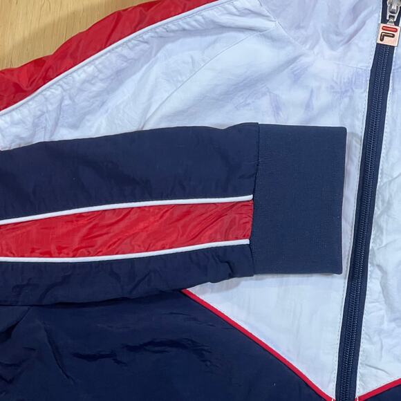 VTG Fila Track Jacket Navy White Red Full Zip Mock Neck Nylon Logo Retro Mens M - Picture 5 of 14